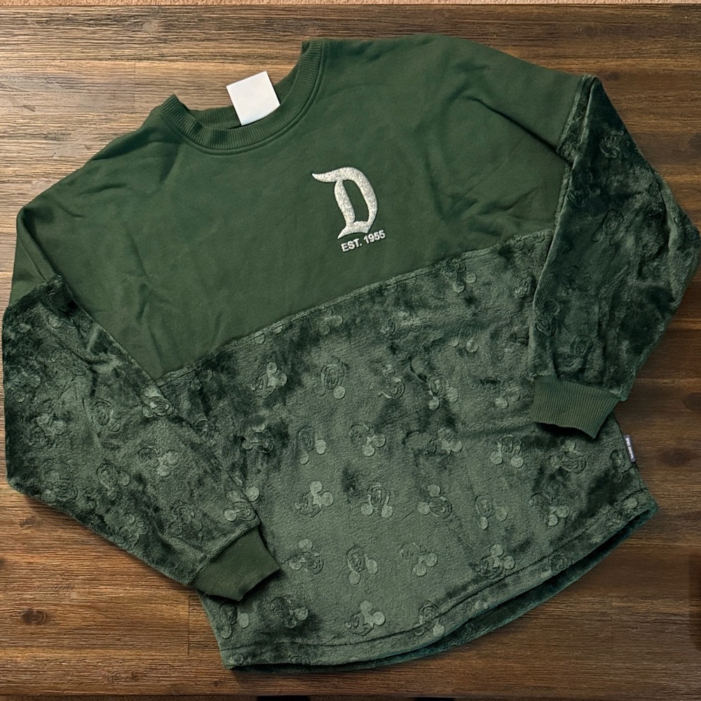 Disneyland Resort Green Fuzzy Mickey Icon Spirit Jersey w/ Silver Letters Small